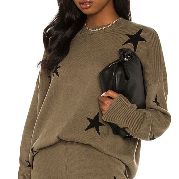 pistola Sweaters - PISTOLA Darya crew neck pullover olive green and black stars size small
